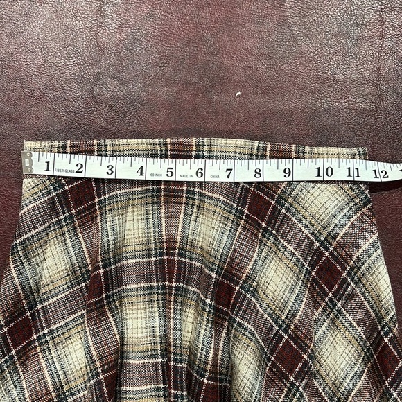 Vintage Casual Corner Brown Plaid Pleated Wool Blend Midi Skirt - Size 7/Small - Picture 7 of 11